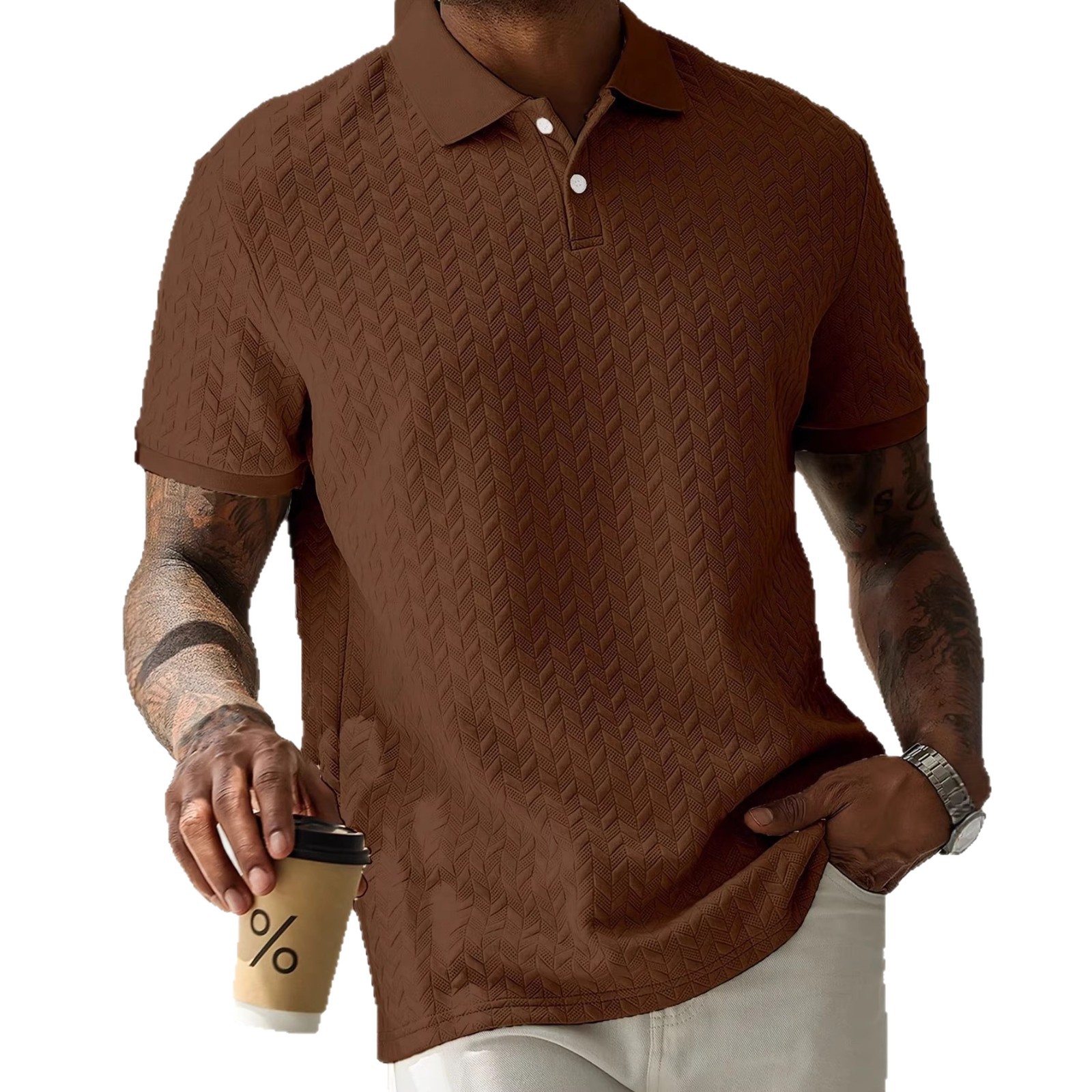 Polo da uomo casual a maniche corte con trama, ideale per il commercio estero europeo e americano transfrontaliero estivo 2026._voghion.com