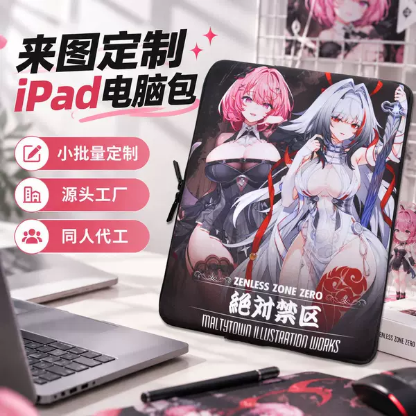 Two-Dimensional Tablet Computer Case with Inner Liner, Portable Shockproof Protective Cover, Universal Zipper Storage Bag for Apple iPad