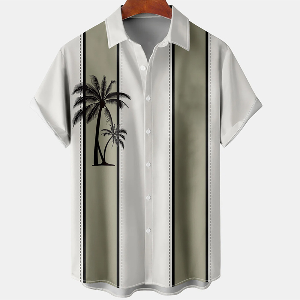 Estación independiente transfronteriza europea y americana nueva camisa para hombre impresión digital 3D Hawaii blusa casual de manga corta a rayas anchas