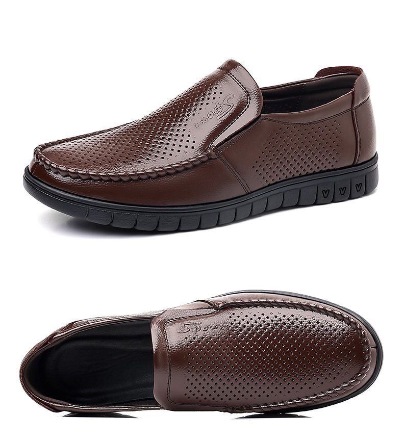 Dép sandal nam da bò thật thoáng khí lỗ rỗng, đế cao 1-3 cm, kiểu mùa hè — nâu, đen chi tiết 27