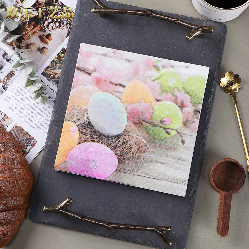 Factory direct supply of new colorful egg printed napkins wholesale Castle Western place mats table napkins wholesale