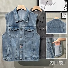 春秋季牛仔马甲新款宽松大码无袖坎肩休闲男士背心多口袋工装外套