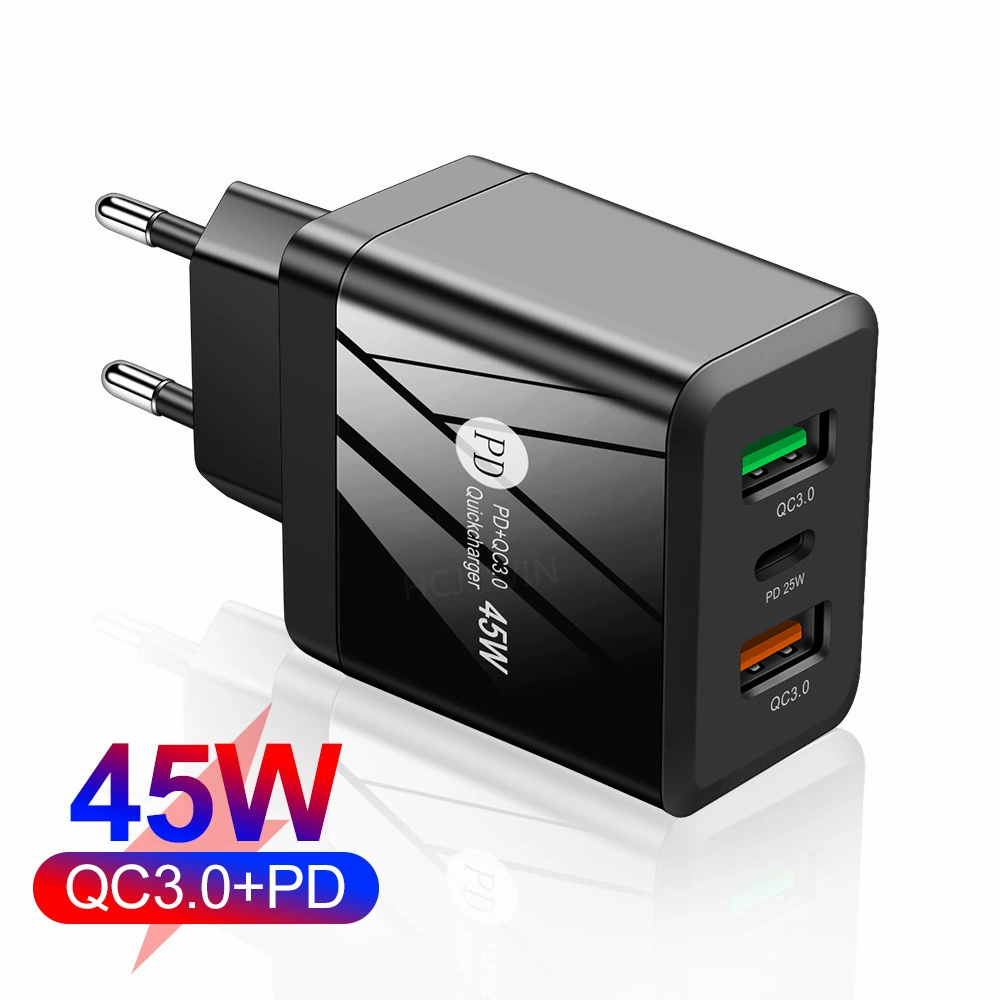Зарядное устройство для быстрого зарядки телефона 45W с двумя USB QC3.0+PD25W Европа