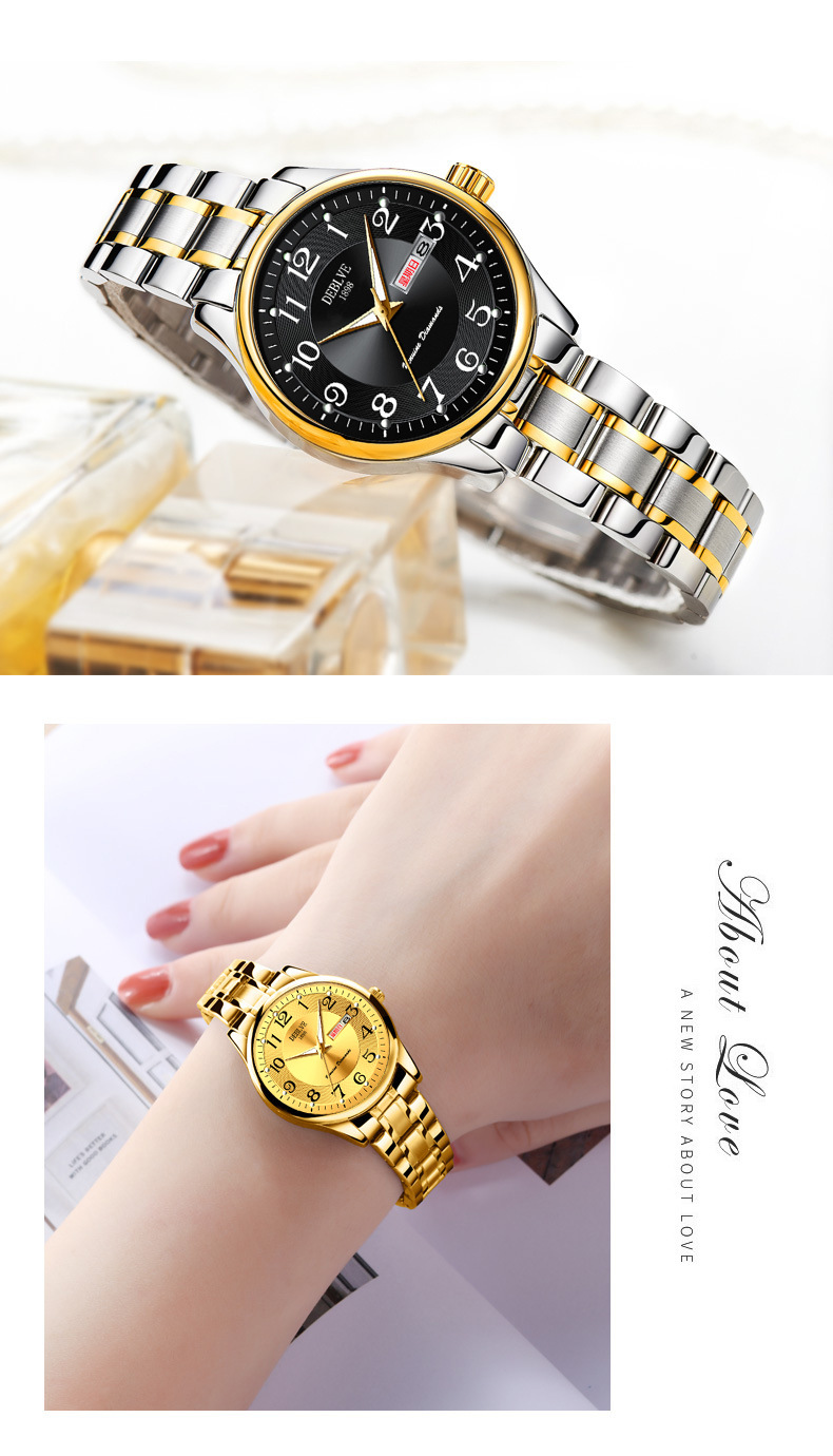 Women's fashion ultra-thin steel band dual calendar luminous waterproof internet celebrity digital girls Korean version watch quartz non-mechanical