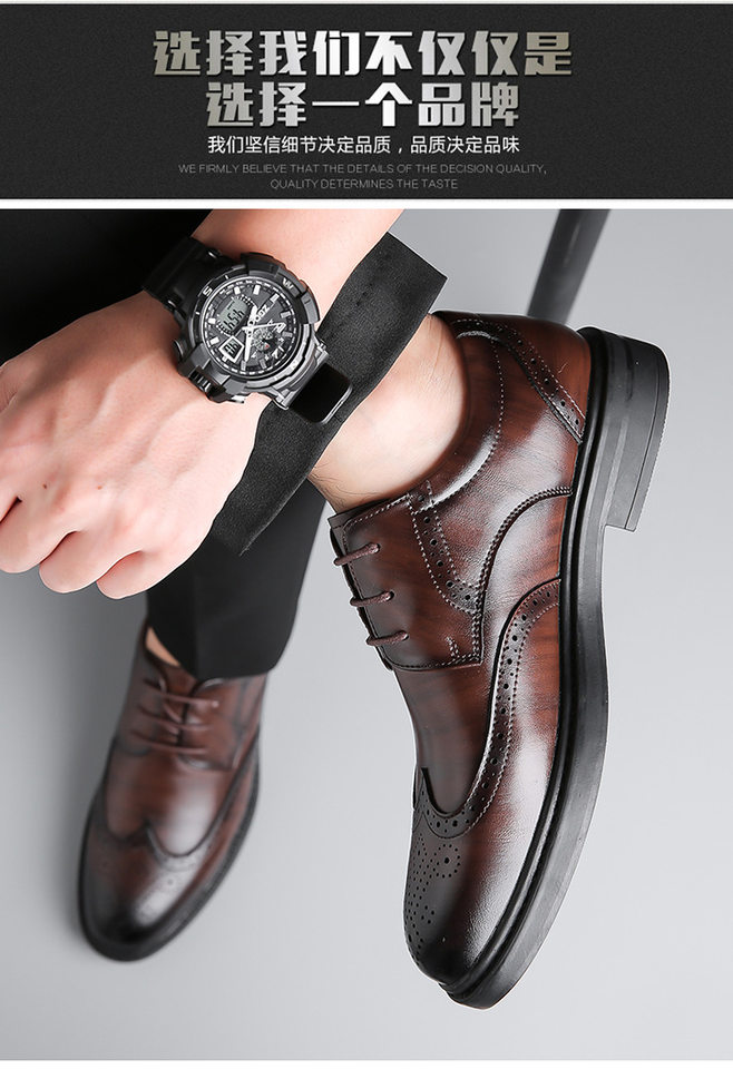 Giày da nam công sở kiểu brogue mũi tròn thắt dây — Màu nâu, Màu đen chi tiết 10