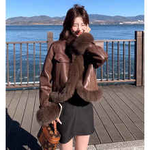 美拉德轻奢气质皮毛一体羽绒服女2025冬季新款高端洋气麂皮绒外套