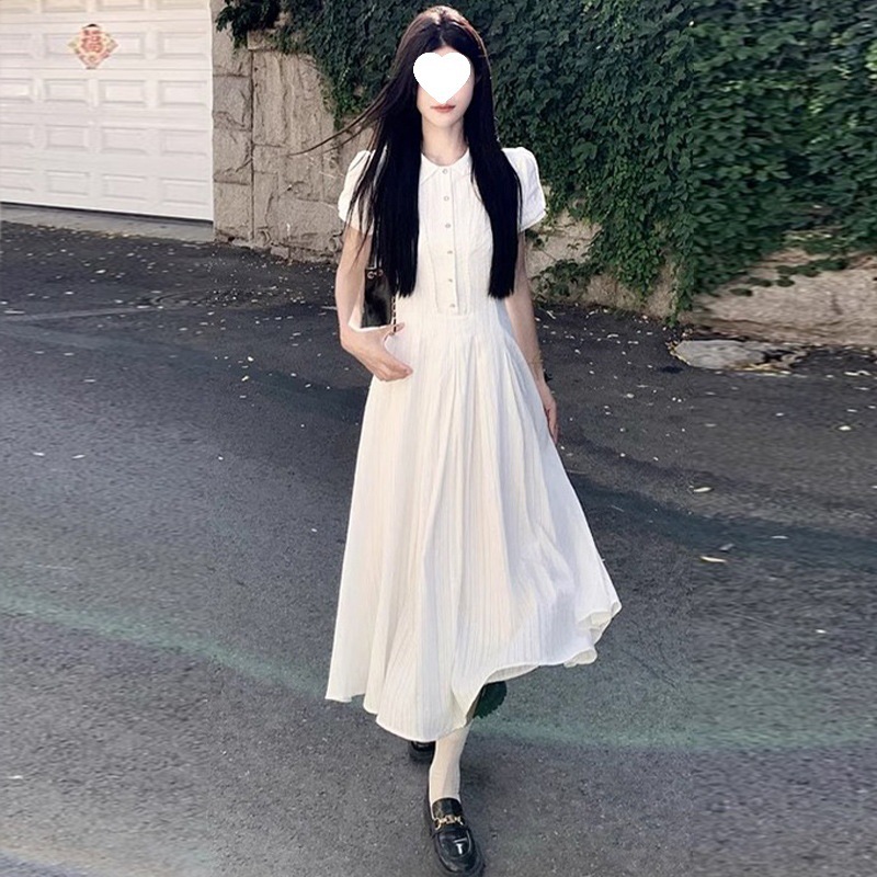 法式学风白色衬衫连衣裙子女夏季2025新款初恋气质绝美收腰长裙|undefined