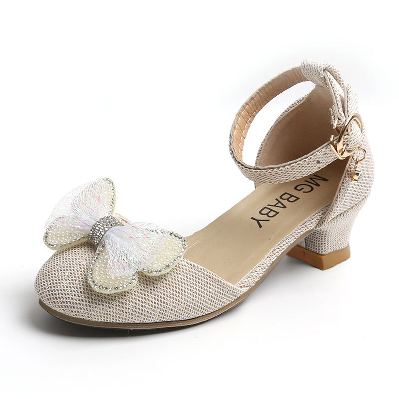 Scarpe di cristallo da ragazza con paillettes alla moda coreana Dolce fiocco Tacchi alti Principessa Estate Nuova tendenza delle scarpe per bambini_voghion.com