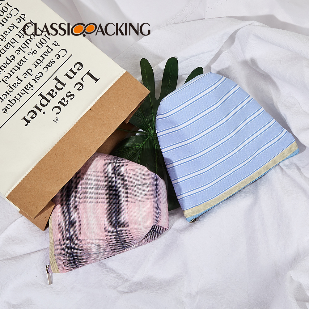 Japonés ins estilo monedero mini cremallera Portátil Bolsa de almacenamiento material a cuadros viaje lápiz labial bolsa de almacenamiento