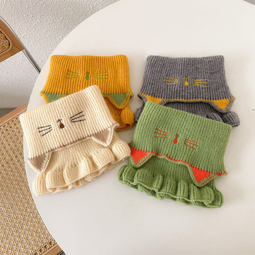 Children's Neck Gaiter Autumn and Winter Baby Scarf Cute Cat Collar Style Korean Version for Boys and Girls Knitted Wool Neck Cover