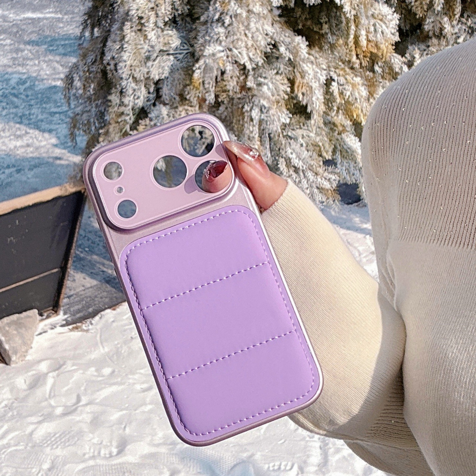 Suitable for iPhone 17 Pro Max Phone Case with Large Window, down Jacket Style, Simple Design for iPhone 15, 16, 14 Pro, Foreign Trade