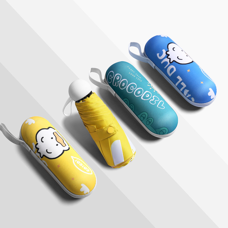 New cute duck eight-bone five-fold umbrella mini pocket umbrella black glue UV-proof sun umbrella folding sun umbrella