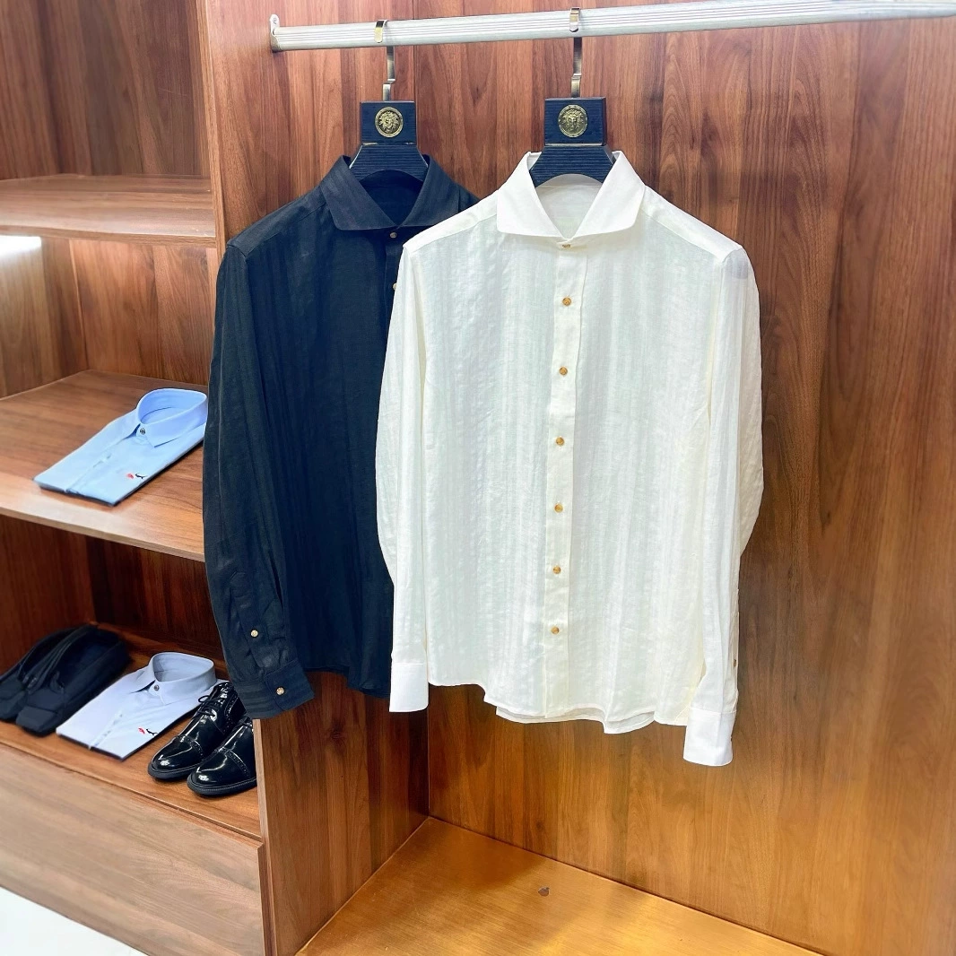 25ss мужская рубашка ранней весны из льняной ткани на пуговицах с длинными рукавами 250611