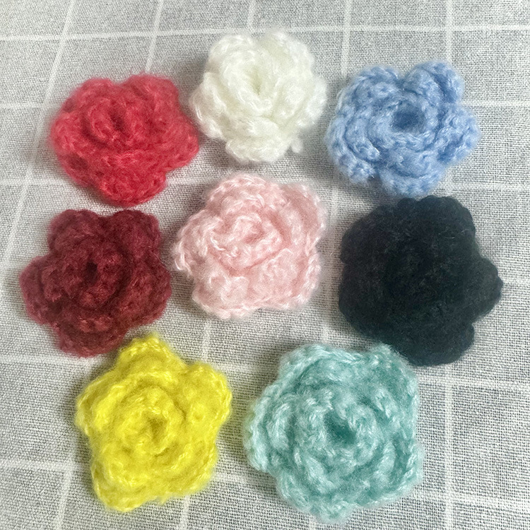 5厘米马海毛手钩花立体三层毛线花朵手工钩织服装辅料配件饰品