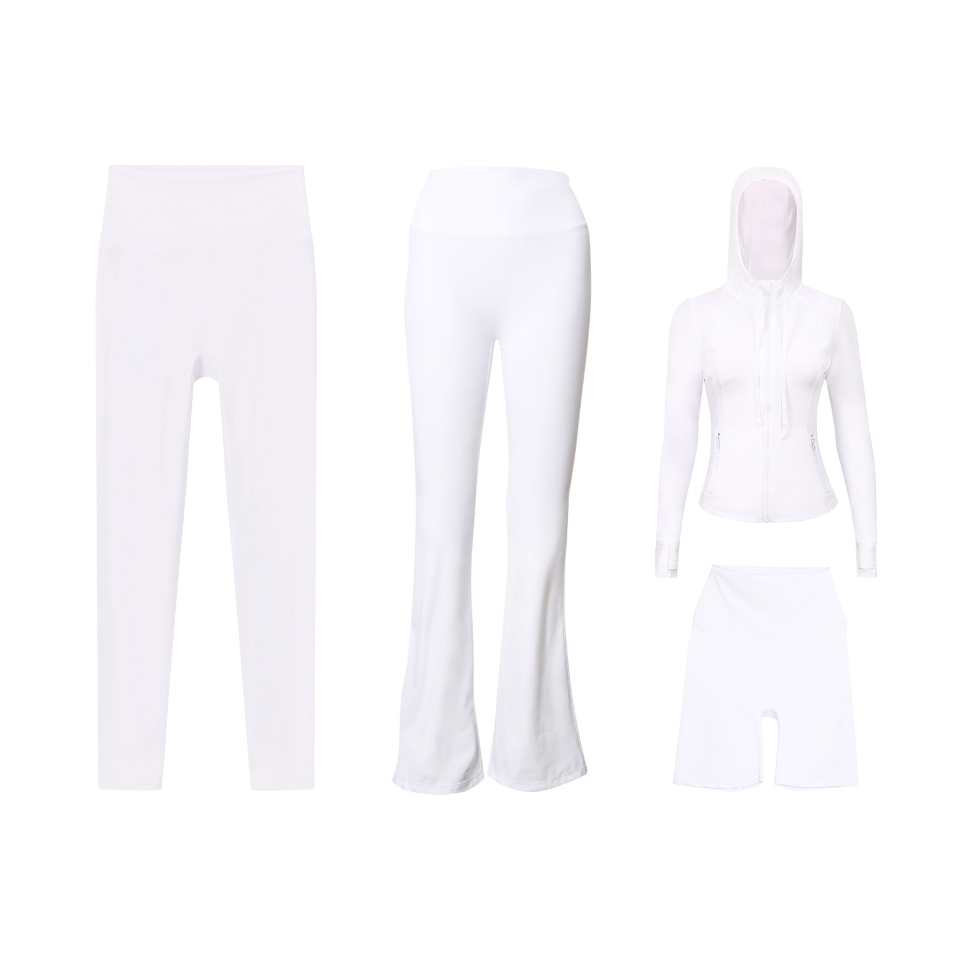 Dames sport set 4-delig met capuchonjas flared en capri broek_voghion.com