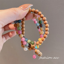 新中式檀木珍珠手链女三圈古风汉服手串姻缘石水晶饰品手饰