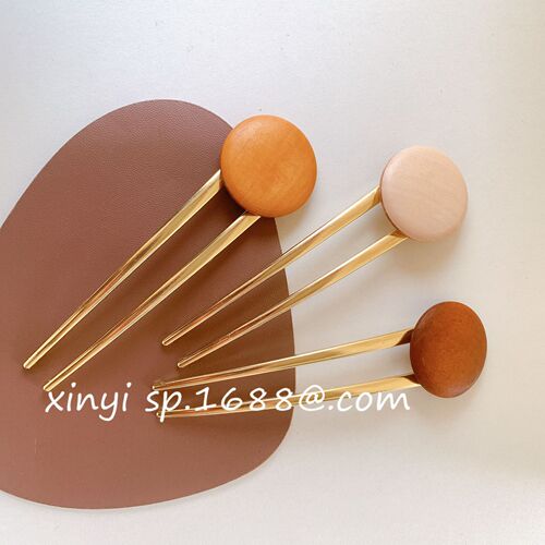 Wooden geometric round hairpin for women, simple temperament, alloy plate hairpin, ball head hairpin, hair extensions, hair accessories wholesale