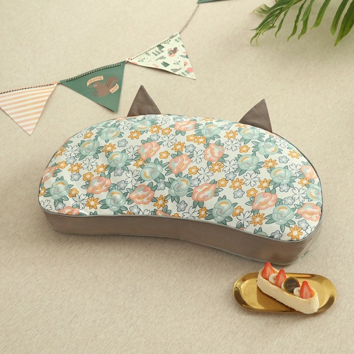 전체 메밀 채워진 고양이 귀 베개-녹색 잎 꽃