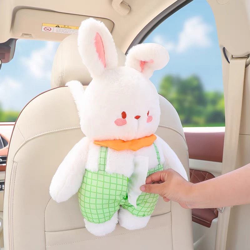 Lindo coche de dibujos animados caja apoyabrazos caja de pañuelos coche creativo colgando caja de pañuelos silla asiento trasero bolsa de tejido