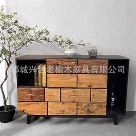 禅意复古老榆木斗柜实木抽屉式客厅靠墙玄关储物置物柜民宿用柜子