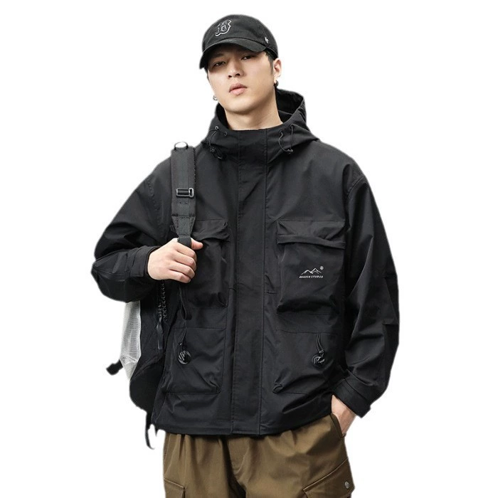 Осенняя черная ветровка с капюшоном для отдыха, oversize