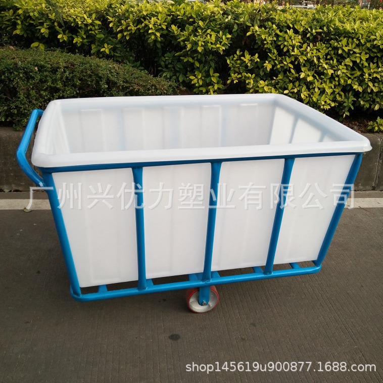 防生锈四轮周转塑胶桶落布车 /服装洗涤车间用防生锈推布车
