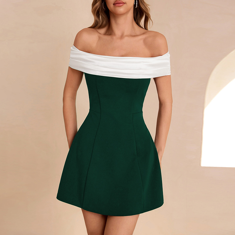 YL24465 Autumn 2024 New Sexy dress European and American Style Elegant Slim-fit Shoulder Contrast Dress for Women