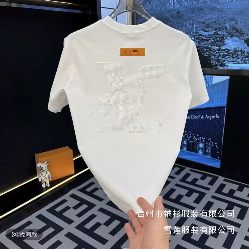 Lv Short-Sleeve Embroidered T-Shirt, White and Black, Loose Fit, Domestic First and Second-Tier Brands, with Tags, Round Neck, Casual, Wholesale