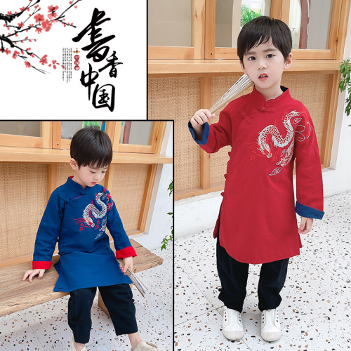 Children's Hanfu  Autumn Chinese Style Tangzhuang Kindergarten Performance Costume Baby Cotton Linen Jacket One Piece Drop Shipping