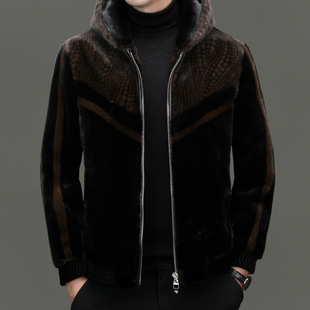 Gold Mink Cashmere Jacket Men's Hooded Winter New Fashionable Short Fur Warm Casual Imitation Mink Coat