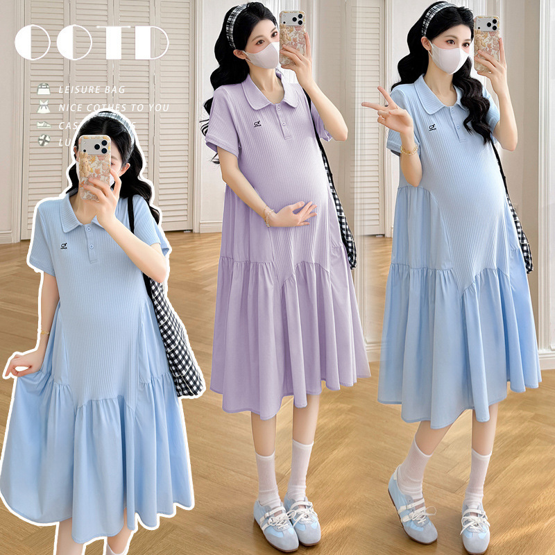 Maternity Wear 2026 Summer New Casual Versatile Outerwear Fashion Patchwork Slimming Cotton Faux Two-Piece Dress Maternity Wear 2026 Summer New Casual Versatile Outerwear Fashion Patchwork Slimming Cotton Faux Two-Piece Dress