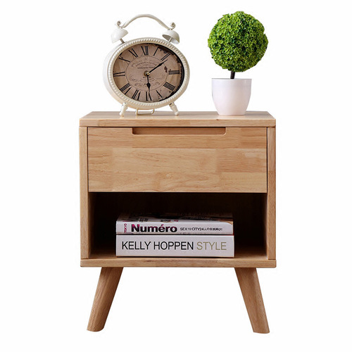 Solid Wood Nordic Bedside Table Simple Minimalist Bedside Small Cabinet Bedroom Rubber Wood Integrated Storage Cabinet Storage Cabinet