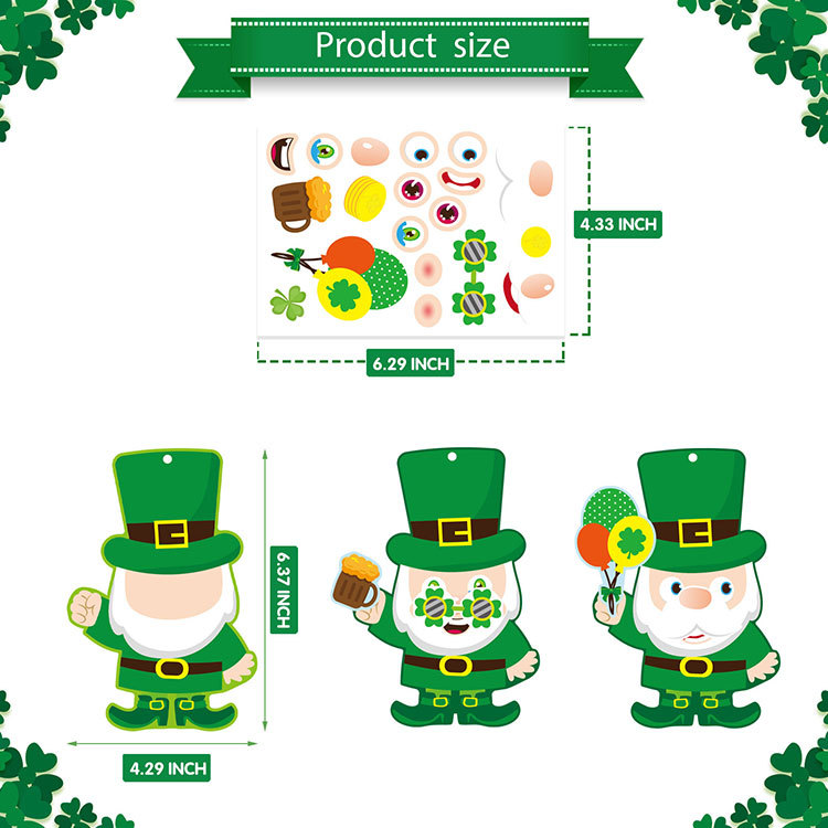 Día de San Patricio duende trébol enano colgante día de San Patricio vacaciones decoración pegatinas cartón hecho a mano
