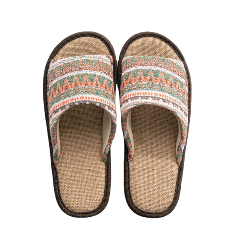 Boho Style Summer Linen Indoor Couple Slippers Mute Slippers Women's Eva Non-Slip Wear-Resistant Slippers Manufacturers
