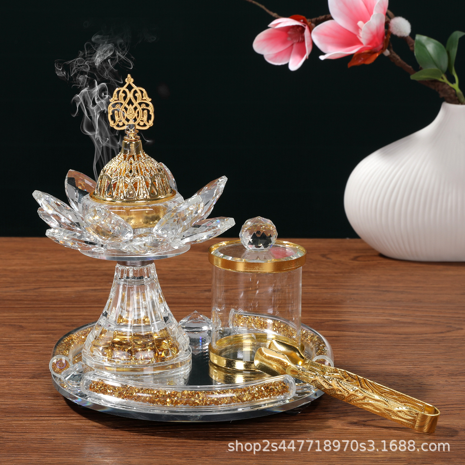 跨境阿拉伯香薰炉套装水晶玻璃莲花烛台客厅餐厅摆件婚庆聚会装饰