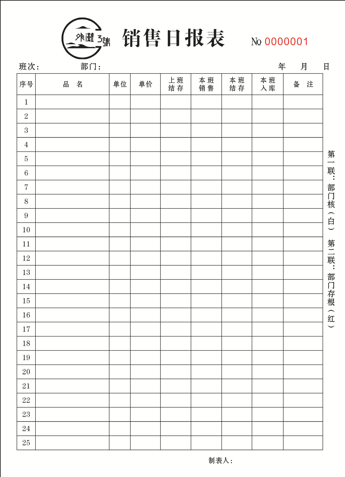 外滩3号销售日报表