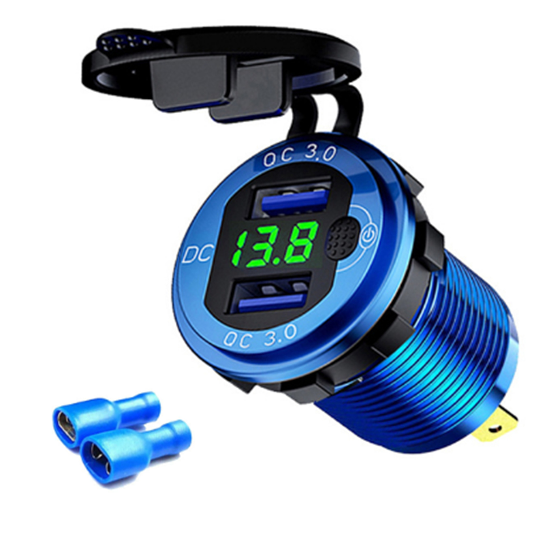 Nuevo coche RV coche modificado aleación de aluminio doble QC3.0 botón electrónico pantalla digital voltímetro Qualcomm carga rápida