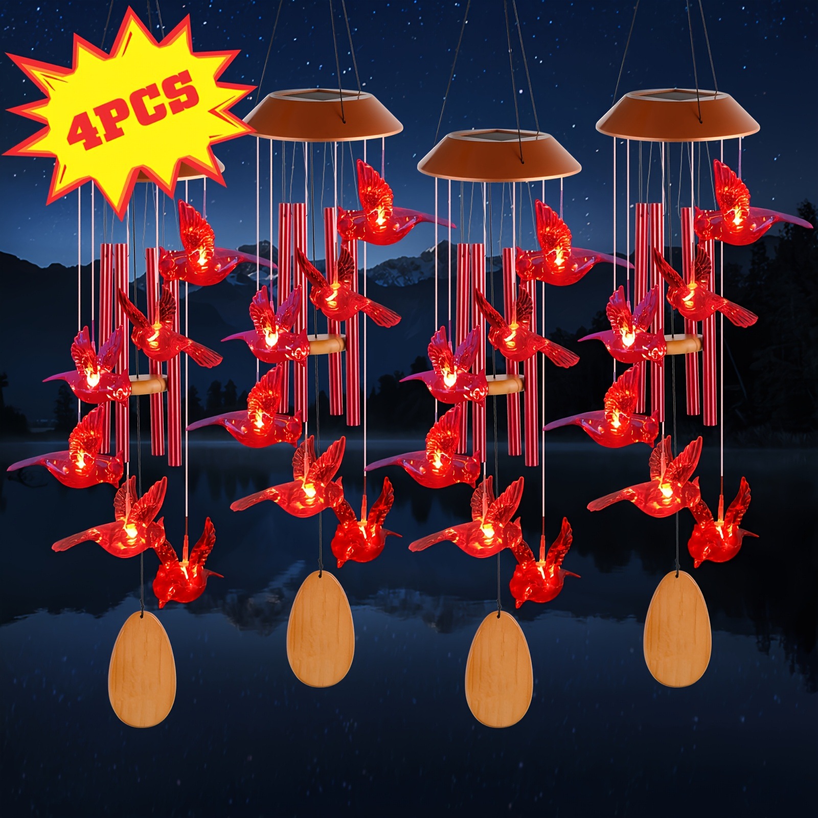 4 Pcs Cardinal Wind Chime