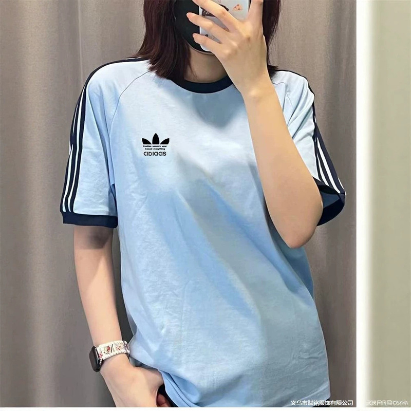 Cross-Border Clover Embroidery Basic Round Neck Short-Sleeve Couple T-Shirt, Loose Fit Combed Cotton Half-Sleeve Trendy Brand T-Shirt