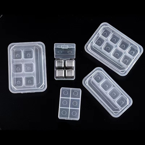 Stainless steel ice cube tray, transparent PP plastic storage box, whiskey ice wine stone anti-freeze lid storage box