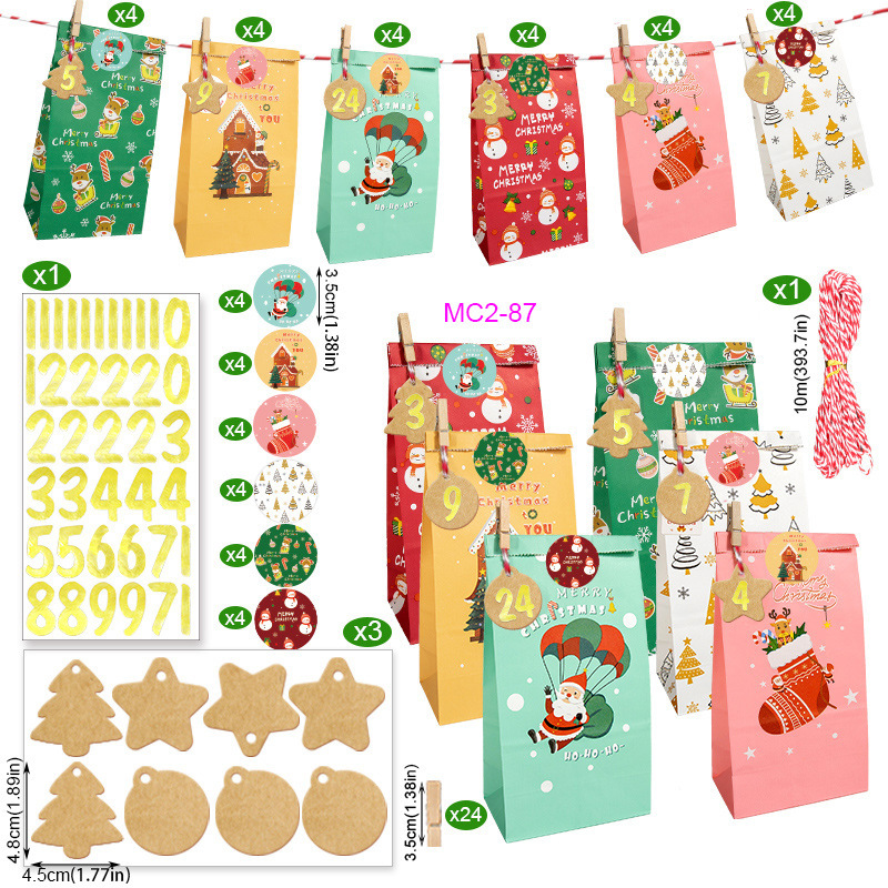 MC2-87 (24개 세트); 크라프트지; 크리스마스 어드벤트 캘린더 24개 세트 즉시 배송