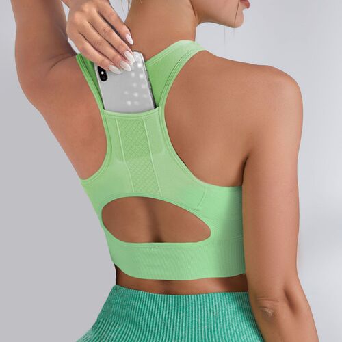 European and American Autumn and Winter Yoga Wear Vest Women's Pocket Shockproof Bra Running Fitness Quick-Drying Yoga Top Sports Bra