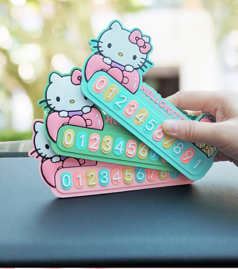 kitty Car luminous mini temporary parking phone number plate cute 3d three-dimensional car moving car number retention device