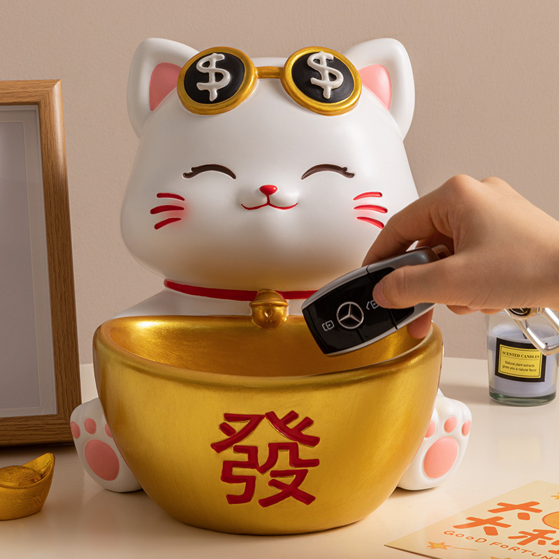 创意招财猫玄关钥匙收纳摆件中式乔迁新居客厅家居装饰品公司礼品|undefined