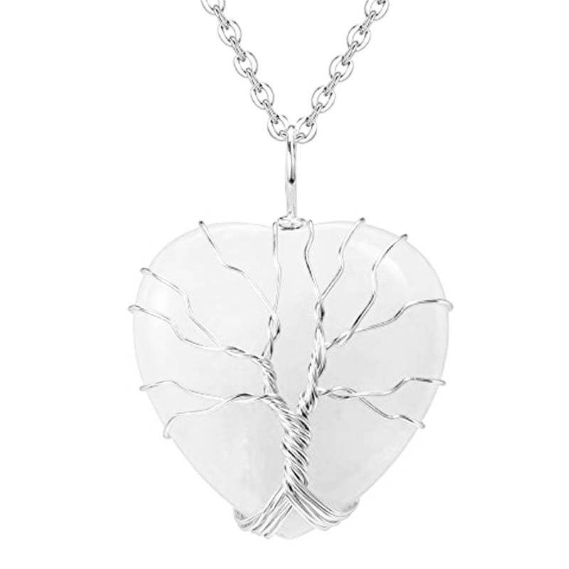 Unisex Gender Casual Ethnic Style Tree Heart Shape Natural Stone Crystal Iron Wholesale Pendant Necklace