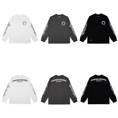 クロスボーダーのトレンディなブランドのラウンドネックピュアコットンの男性と女性の多用途長袖Tシャツ卸売在庫あり