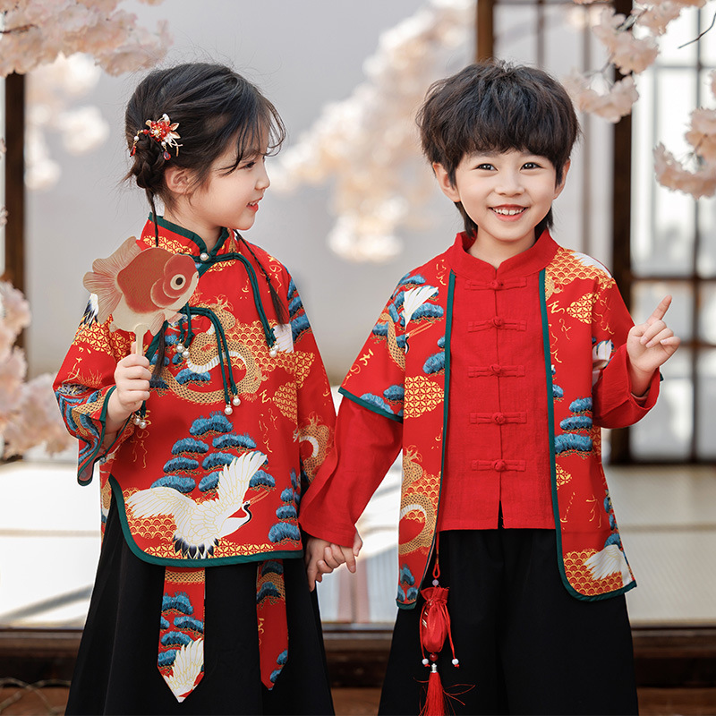 Boys' Hanfu Set Children's Spring Clothing Chinese Spring and Autumn Style Tang Suit National Trend Formal Dress Girls' Performance Costume Stage Wear