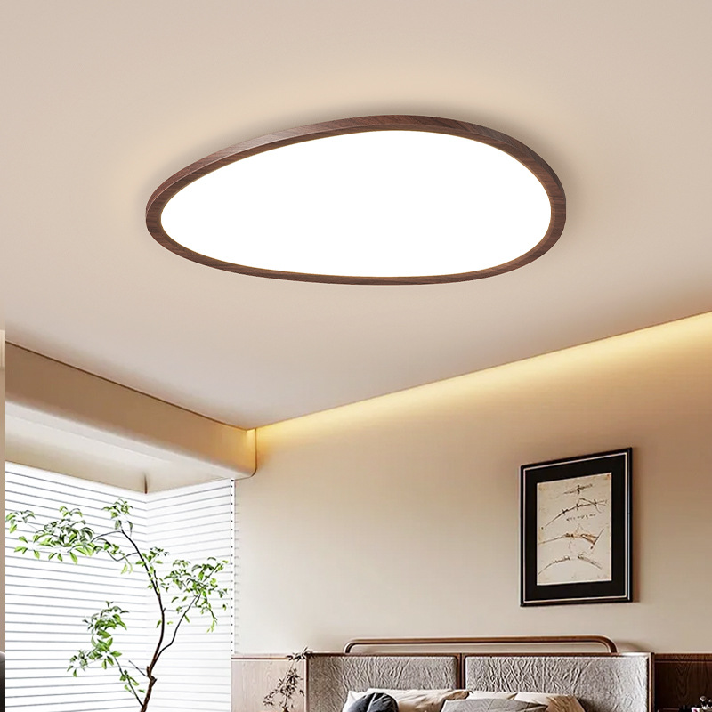 [Selección estricta] lámpara de techo retro de color nuez moderna simple de tres cabezas creativas de guijarros de espectro completo lámpara de protección de ojos