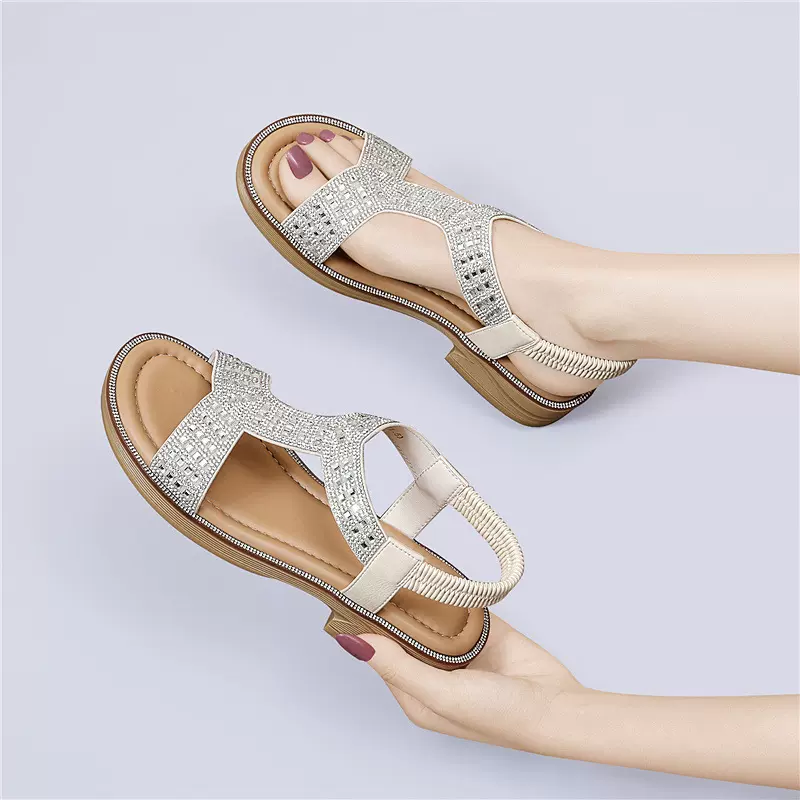 轻奢水钻单鞋女2026新款夏不累脚单鞋气质高级感 T 型带罗马凉鞋