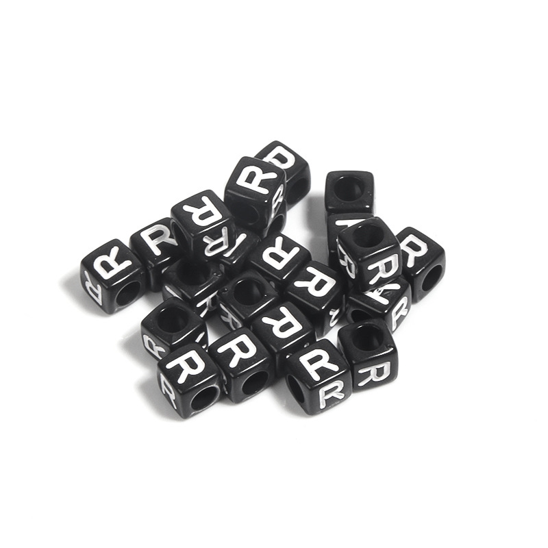 100 / paquete de acrílico fondo negro cuadrado letras blancas 26 letras individuales gotas de aceite cuentas DIY accesorios de cadena de teléfono móvil image 24
